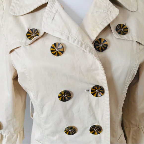 Ruffle 3/4 Sleeve Trench/Rain Coat - Picture 3 of 8